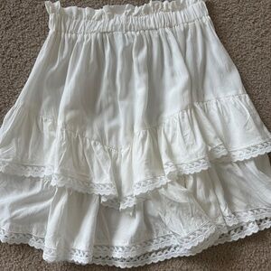Galawage Women's White Ruffle Tiered Crochet Skater Skirt